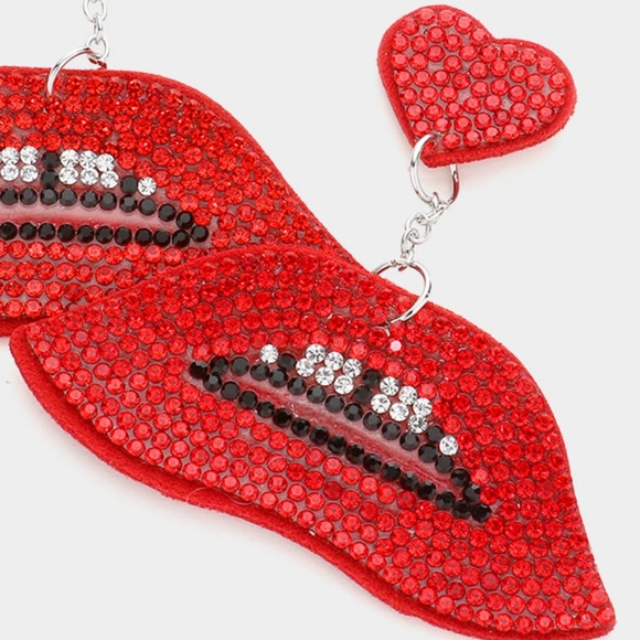 Red Heart Bling Dangle Lip Earrings Cute Fashion Statement Accessories - Picture 2 of 3